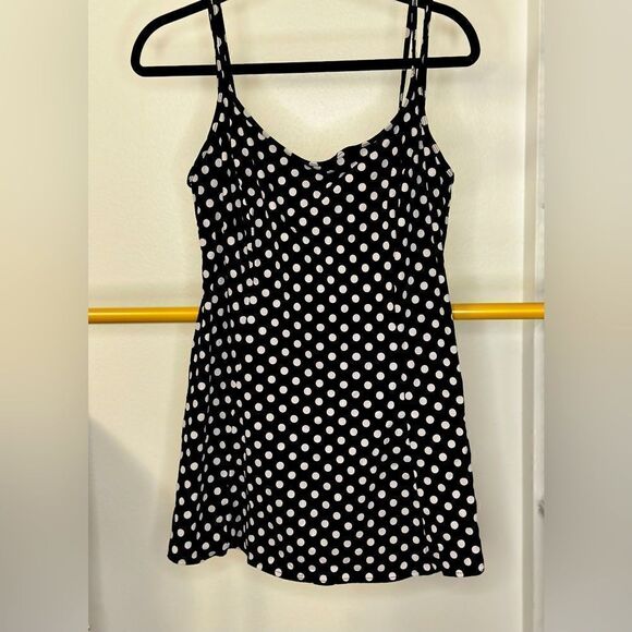 Longitude Black Polka Dot One Piece Swim Dress - Picture 1 of 9